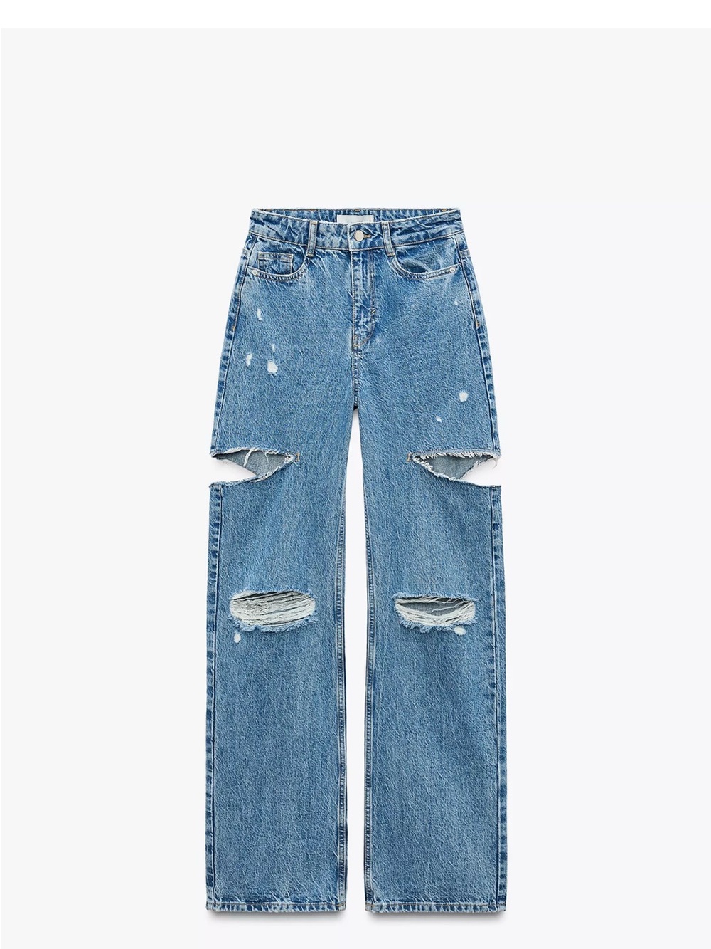 Zara Light Blue Distressed Wide-Leg Jeans